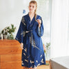 Spring Bride Wedding Robes Sexy Nightdress Satin Long Sleeve Robe Home Dress Loose Print Flower Nightgown Kimono Bathrobe Gown
