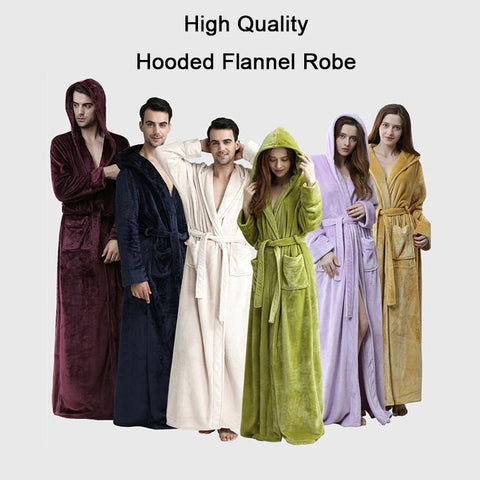 Winter Thick Full Length Yukata Gown Kimono Bathrobe Dress Fashion Warm Flannel Sleepwear Nightgown Loose Hooded Sleep Shirt XL