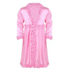 Mens Sissy Robes Silky Satin Dressing Gown Bathrobe Lingerie Long Sleeves Frilly Ruffle Edges Long Nightgown Men's Sleepwear