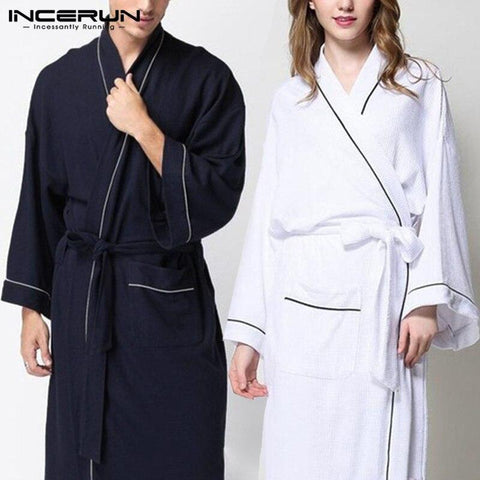 Fashion Women Men Bathrobes Pajamas Long Sleeve Kimono Sleepwear Belt Solid Couple Male Ladies Homewear Robe Comfy Nightgown 5XL