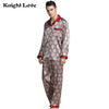 Mens Stain Silk Pajama Set Pajamas Men Sleepwear V-collar Cozy Soft Long Sleeve Nightgown Tops + Trousers Two Pieces Home Male