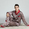 Mens Stain Silk Pajama Set Pajamas Men Sleepwear V-collar Cozy Soft Long Sleeve Nightgown Tops + Trousers Two Pieces Home Male
