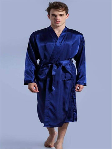 New Black Men's Satin Rayon Robe Gown Solid Color Kimono Bath Gown Lounge Casual Male Nightgown Sleepwear Home Wear S M L XL XXL