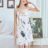 Sexy Lingerie Lace Vintage Crane Print  Women Sleeveless Faux Silk Nightgowns Satin Sleepwear Nightdress Nightwear Nightshirt #W