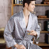 Plus Size Robe L-XXXL Men Kimono Bathrobe Luxury Nightgown Silky Satin Home Dressing Gown Long Sleeve Print Male Sleepwear