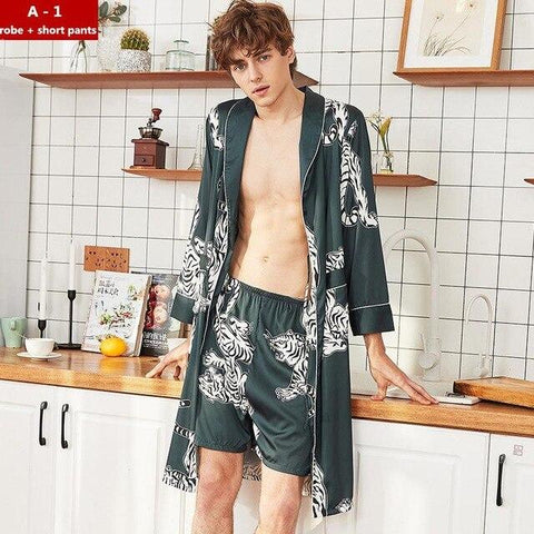 Fashion Men's Summer Kimono Robe Bath Gown Casual Silky Home Wear Male Nightgown Sleepwear Sleepshirts Pijama Mujer L-XXL