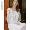 2019 Spring Vintage Sleepwear Women Night Wear Home Dress Lace Ruffled Round Neck Long Sleeve Cotton Nightgown Nightdress T416