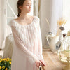 2019 Spring Vintage Sleepwear Women Night Wear Home Dress Lace Ruffled Round Neck Long Sleeve Cotton Nightgown Nightdress T416