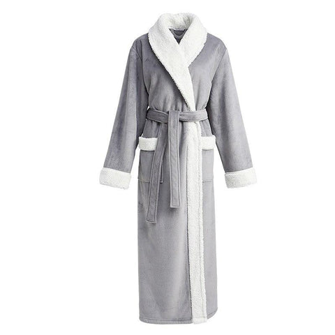 Gray Luxury Men Sleepwear Winter Warm Thick Robe Gown Loose Long Sleeve Nightgown Kimono Bathrobe Dress Oversize Home Shirt