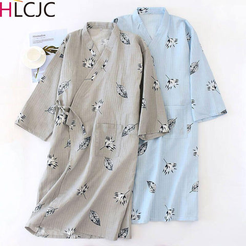 Men's Gauze Cotton Thin Summer Bathrobe Men Kimono Bath Robe Breathable Soft Loose Casual Men Sleepwear Long Sleeve Nightgown