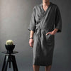 Linen Men's V-neck Long Solid Pajamas Robes Wrist Sleeve Simple Lace Up Male Robe 2019 Vintage Men Bathrobe Homme Nightgown