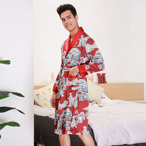 Fashion Men's Silky Robe Kimono Bath Gown Casual Spring Home Wear Male Nightgown Sleepwear Sleepshirts Pijama Mujer L-XXL