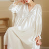 Women White Cotton Elegant Princess Nightgown V Neck Nightdress Vintage Sleepwear Lolita Long Sleeve Maternity Pregnant Dress