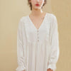Women White Cotton Elegant Princess Nightgown V Neck Nightdress Vintage Sleepwear Lolita Long Sleeve Maternity Pregnant Dress