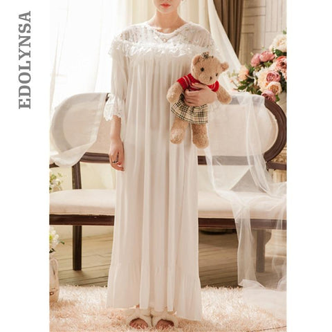 Victorian Sleepwear Vintage Nightgown Embroidery Lace Slash 3/4 Sleeve Autumn Women Sleepwear Dress Nightdress Homewear T285
