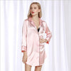 2018 Spring Sexy Women Silk Satin Shirt Dress Sleepshirts ladies Solid Down Collar Long Sleeve Nightwear Vintage nightgown AU CA
