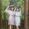 Sleeping Rabbit Embroidery Chinese Style Rayon Long Sleeve Sleep Dress Nightgown Vintage Violet & Green