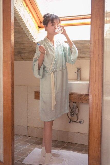 Sleeping Rabbit Embroidery Chinese Style Rayon Long Sleeve Sleep Dress Nightgown Vintage Violet & Green