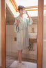 Sleeping Rabbit Embroidery Chinese Style Rayon Long Sleeve Sleep Dress Nightgown Vintage Violet & Green