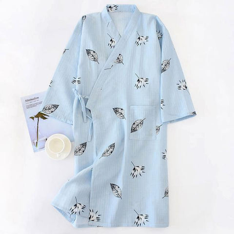 Men's Gauze Cotton Thin Summer Bathrobe Men Kimono Bath Robe Breathable Soft Loose Casual Men Sleepwear Long Sleeve Nightgown