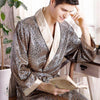 Plus Size Robe L-XXXL Men Kimono Bathrobe Luxury Nightgown Silky Satin Home Dressing Gown Long Sleeve Print Male Sleepwear