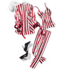 3pcs Sleep Lounge Pajama Set Sexy Faux Silk Satin Sleepwear Women Stripe Nightgown Kimono Ladies Bathrobe Long Pants Home Wear