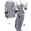 3pcs Sleep Lounge Pajama Set Sexy Faux Silk Satin Sleepwear Women Stripe Nightgown Kimono Ladies Bathrobe Long Pants Home Wear