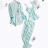 3pcs Sleep Lounge Pajama Set Sexy Faux Silk Satin Sleepwear Women Stripe Nightgown Kimono Ladies Bathrobe Long Pants Home Wear