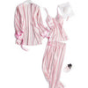 3pcs Sleep Lounge Pajama Set Sexy Faux Silk Satin Sleepwear Women Stripe Nightgown Kimono Ladies Bathrobe Long Pants Home Wear