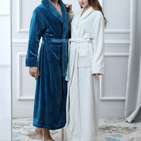 New Autumn Winter Flannel Splicing Nightgown Long Pajamas Bathroom Bathrobe For Men And Women
