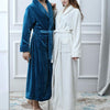 New Autumn Winter Flannel Splicing Nightgown Long Pajamas Bathroom Bathrobe For Men And Women
