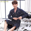 100% Cotton Bathrobe Long Sleeves Dressing Gown Men Lapel Belted Printing Bath Robe Japanese Kimono Men Nightgown Bathrobes Male