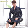 100% Cotton Bathrobe Long Sleeves Dressing Gown Men Lapel Belted Printing Bath Robe Japanese Kimono Men Nightgown Bathrobes Male