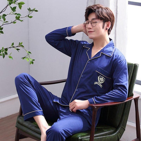 Tops + Pants High Quality Nightgown Simple Men Long Sleeve Pyjamas Sleepwear Male Nightwear Homewear Man Clothing