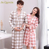 Men Kimono Long Sleeve Nightgown 100% Cotton Plaid Couple Matching Home Bath Robe Japanese Kimono Men and Women Match Bathrobe
