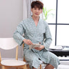 Men Kimono Long Sleeve Nightgown 100% Cotton Plaid Couple Matching Home Bath Robe Japanese Kimono Men and Women Match Bathrobe