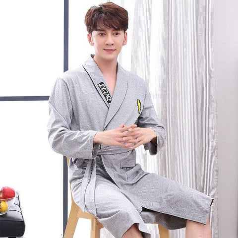 Men Kimono Long Sleeve Nightgown 100% Cotton Plaid Couple Matching Home Bath Robe Japanese Kimono Men and Women Match Bathrobe