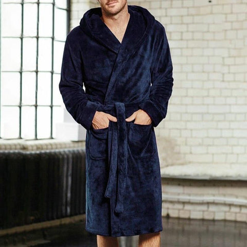 Thicken Coral Flannel Bathrobe Men Autumn Winter Casual Nightgown Long Men Women Sleepwear Robe Homewear Hooded Pajamas 7F1357