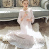 Autumn Sleepwear Women Vintage Nightgown Long Sleeve Lace Nightwear Purple Ruffle Night Dress Princess Elegant Homewear H714