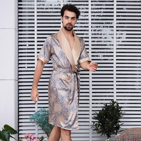 Short Sleeve Nightgown Men's Pajamas Summer Men Robe Silk Ice Pajamas Mens Kimono Men's Long Silky Gown Buy China Direct