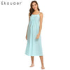 Ekouaer Nightwear Dress Casual Sleeveless Vintage Style Button Lace Adjustable Spaghetti Straps Women Nightgown