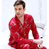 Men's New Style Sleepwear with Long Sleeves Ice Silk Satin Suit Youth Leisure Nightgown Plus Size All Seasons Home Clothes J021