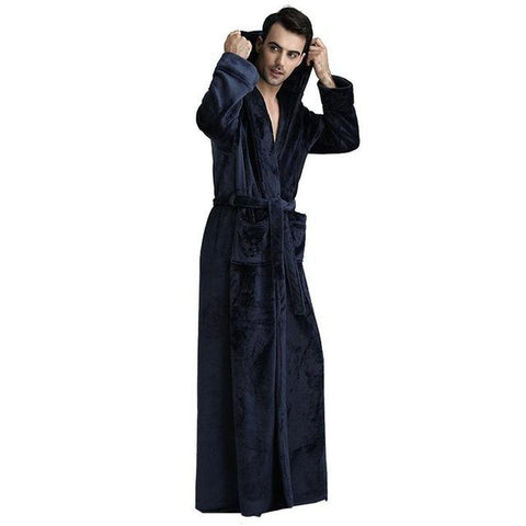 High Quality Couple Warm Thick Sleepwear Nightgown Winter Flannel Kimono Bathrobe Gown Loose Hooded Sleep Dress With Belt M-XL
