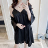 SAGACE COLORFUL  SOLID COLOR  Women Sexy Sleepwear Sling Satin Long Nightdress Lingerie Underwear  Sling + nightgown