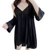 SAGACE COLORFUL  SOLID COLOR  Women Sexy Sleepwear Sling Satin Long Nightdress Lingerie Underwear  Sling + nightgown