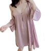 SAGACE COLORFUL  SOLID COLOR  Women Sexy Sleepwear Sling Satin Long Nightdress Lingerie Underwear  Sling + nightgown