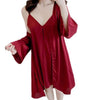 SAGACE COLORFUL  SOLID COLOR  Women Sexy Sleepwear Sling Satin Long Nightdress Lingerie Underwear  Sling + nightgown
