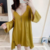 SAGACE COLORFUL  SOLID COLOR  Women Sexy Sleepwear Sling Satin Long Nightdress Lingerie Underwear  Sling + nightgown