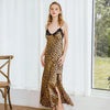 Vintage Leopard Nightdress Women Sexy V-Neck Sleeveless Lace Nightgowns Sleepwear Female Split Summer Beach Home Cloth Nightwear