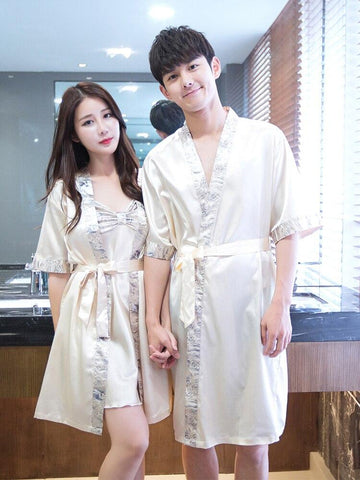 2019 summer nightgown men robe pajamas silk satin long sleeve bathrobe lounge arabe kurtas dress shirt gown masculina islamic